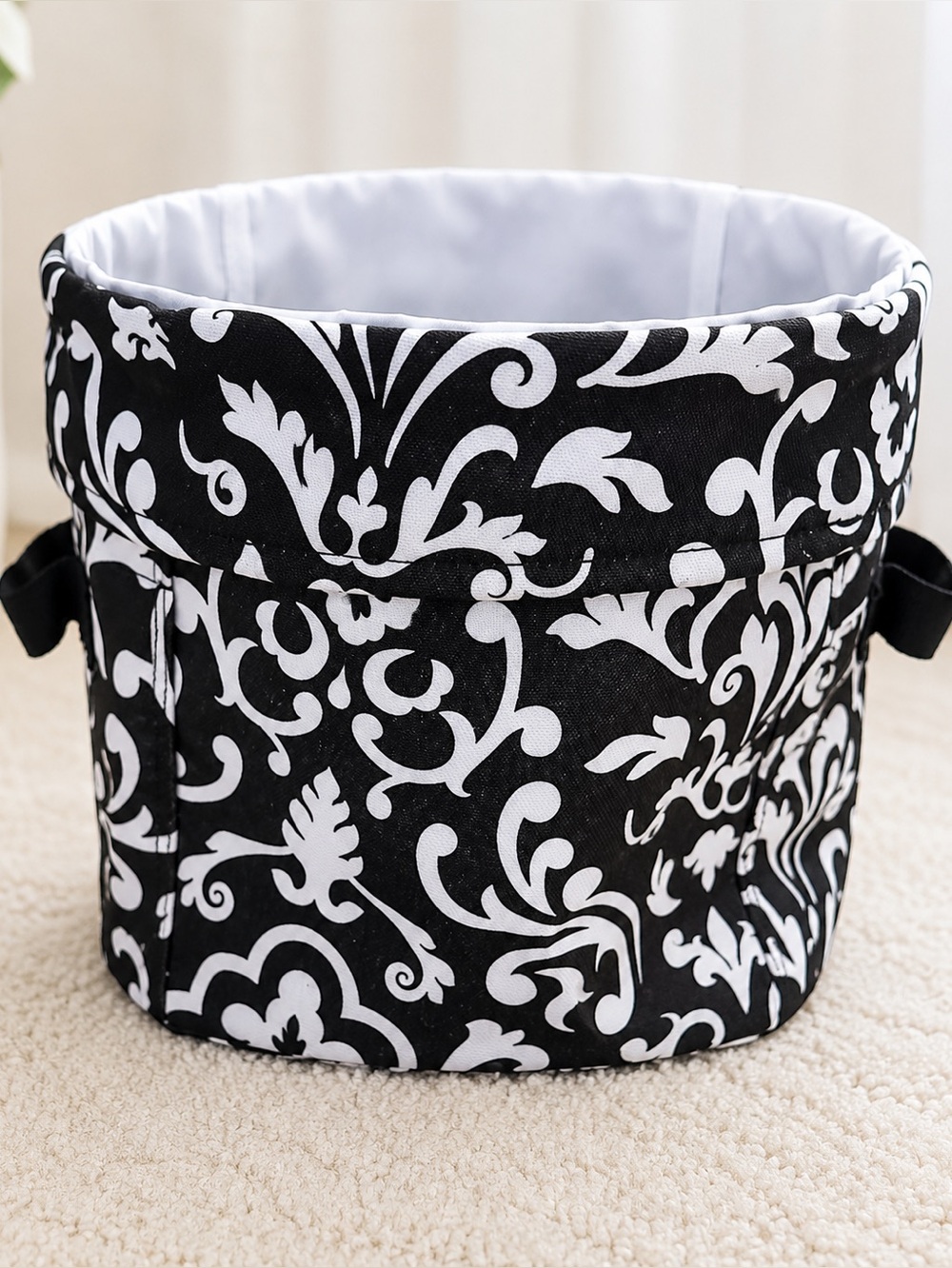 Thirty-One Utility Bin Organizer Parisian Pop Black White Damask Storage Basket